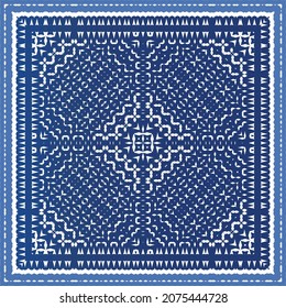 Portuguese vintage azulejo tiles. Vector seamless pattern theme. Hand drawn design. Blue antique background for pillows, print, wallpaper, web backdrop, towels, surface texture.