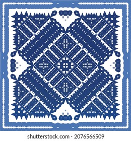Portuguese vintage azulejo tiles. Vector seamless pattern theme. Hand drawn design. Blue antique background for pillows, print, wallpaper, web backdrop, towels, surface texture.
