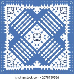 Portuguese vintage azulejo tiles. Vector seamless pattern theme. Hand drawn design. Blue antique background for pillows, print, wallpaper, web backdrop, towels, surface texture.
