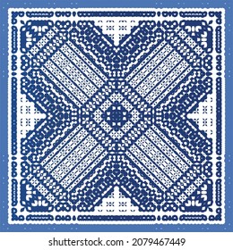 Portuguese vintage azulejo tiles. Vector seamless pattern theme. Hand drawn design. Blue antique background for pillows, print, wallpaper, web backdrop, towels, surface texture.