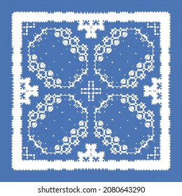 Portuguese vintage azulejo tiles. Vector seamless pattern theme. Hand drawn design. Blue antique background for pillows, print, wallpaper, web backdrop, towels, surface texture.