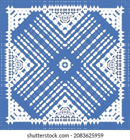 Portuguese vintage azulejo tiles. Vector seamless pattern theme. Hand drawn design. Blue antique background for pillows, print, wallpaper, web backdrop, towels, surface texture.