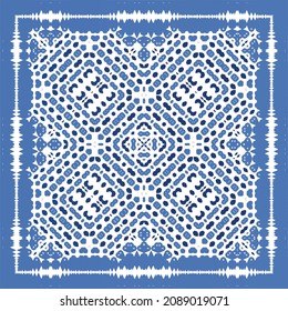 Portuguese vintage azulejo tiles. Vector seamless pattern theme. Hand drawn design. Blue antique background for pillows, print, wallpaper, web backdrop, towels, surface texture.