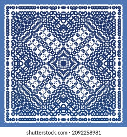 Portuguese vintage azulejo tiles. Vector seamless pattern theme. Hand drawn design. Blue antique background for pillows, print, wallpaper, web backdrop, towels, surface texture.