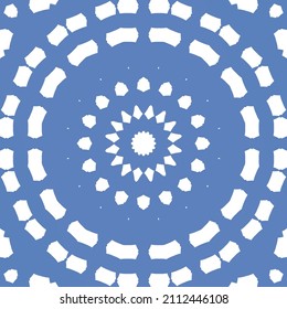 Portuguese vintage azulejo tiles. Vector seamless pattern frame. Creative design. Blue antique background for pillows, print, wallpaper, web backdrop, towels, surface texture.