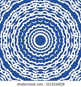 Portuguese vintage azulejo tiles. Vector seamless pattern texture. Hand drawn design. Blue antique background for pillows, print, wallpaper, web backdrop, towels, surface texture.