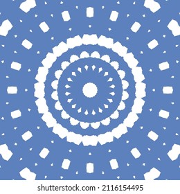 Portuguese vintage azulejo tiles. Vector seamless pattern frame. Creative design. Blue antique background for pillows, print, wallpaper, web backdrop, towels, surface texture.