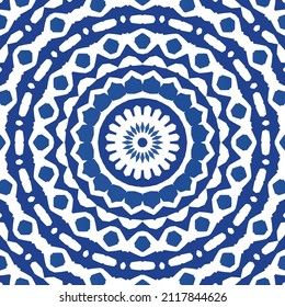 Portuguese vintage azulejo tiles. Vector seamless pattern texture. Hand drawn design. Blue antique background for pillows, print, wallpaper, web backdrop, towels, surface texture.