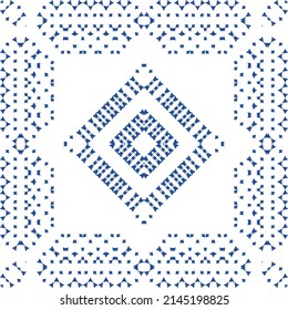 Portuguese vintage azulejo tiles. Vector seamless pattern texture. Hand drawn design. Blue antique background for pillows, print, wallpaper, web backdrop, towels, surface texture.