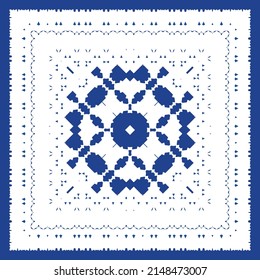 Portuguese vintage azulejo tiles. Vector seamless pattern texture. Hand drawn design. Blue antique background for pillows, print, wallpaper, web backdrop, towels, surface texture.