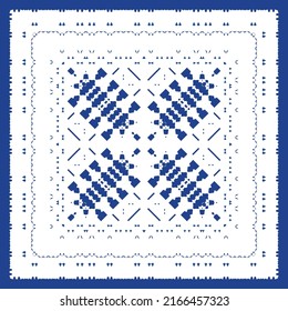 Portuguese vintage azulejo tiles. Vector seamless pattern texture. Hand drawn design. Blue antique background for pillows, print, wallpaper, web backdrop, towels, surface texture.