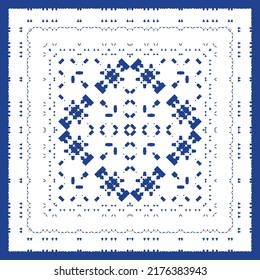Portuguese vintage azulejo tiles. Vector seamless pattern texture. Hand drawn design. Blue antique background for pillows, print, wallpaper, web backdrop, towels, surface texture.