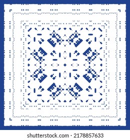 Portuguese vintage azulejo tiles. Vector seamless pattern texture. Hand drawn design. Blue antique background for pillows, print, wallpaper, web backdrop, towels, surface texture.