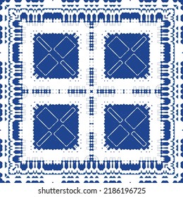 Portuguese vintage azulejo tiles. Vector seamless pattern texture. Hand drawn design. Blue antique background for pillows, print, wallpaper, web backdrop, towels, surface texture.
