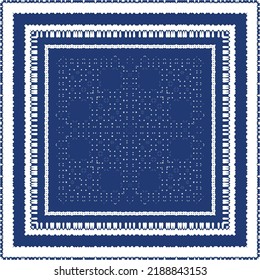 Portuguese vintage azulejo tiles. Vector seamless pattern frame. Creative design. Blue antique background for pillows, print, wallpaper, web backdrop, towels, surface texture.