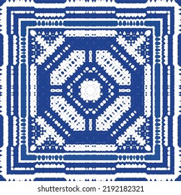 Portuguese vintage azulejo tiles. Vector seamless pattern texture. Hand drawn design. Blue antique background for pillows, print, wallpaper, web backdrop, towels, surface texture.