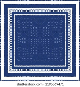 Portuguese vintage azulejo tiles. Vector seamless pattern frame. Creative design. Blue antique background for pillows, print, wallpaper, web backdrop, towels, surface texture.