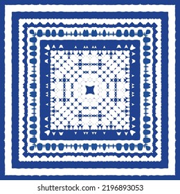 Portuguese vintage azulejo tiles. Vector seamless pattern texture. Hand drawn design. Blue antique background for pillows, print, wallpaper, web backdrop, towels, surface texture.