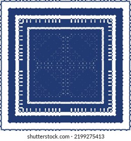 Portuguese vintage azulejo tiles. Vector seamless pattern frame. Creative design. Blue antique background for pillows, print, wallpaper, web backdrop, towels, surface texture.
