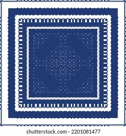Portuguese vintage azulejo tiles. Vector seamless pattern frame. Creative design. Blue antique background for pillows, print, wallpaper, web backdrop, towels, surface texture.