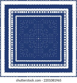 Portuguese vintage azulejo tiles. Vector seamless pattern frame. Creative design. Blue antique background for pillows, print, wallpaper, web backdrop, towels, surface texture.