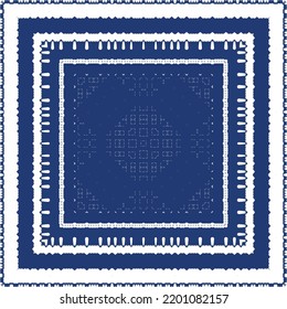Portuguese vintage azulejo tiles. Vector seamless pattern frame. Creative design. Blue antique background for pillows, print, wallpaper, web backdrop, towels, surface texture.