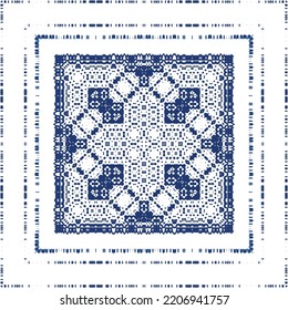 Baldosas de azulejo de época portuguesa. Volante de patrones sin fisuras de vectores. Diseño de cocina. Fondo antiguo azul para almohadas, impresión, papel pintado, telón de fondo web, toallas, textura superficial.