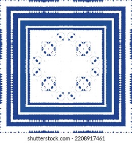 Portuguese vintage azulejo tiles. Vector seamless pattern texture. Hand drawn design. Blue antique background for pillows, print, wallpaper, web backdrop, towels, surface texture.