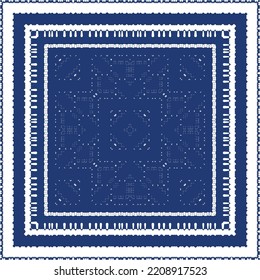 Portuguese vintage azulejo tiles. Vector seamless pattern frame. Creative design. Blue antique background for pillows, print, wallpaper, web backdrop, towels, surface texture.