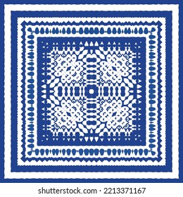 Portuguese vintage azulejo tiles. Vector seamless pattern texture. Hand drawn design. Blue antique background for pillows, print, wallpaper, web backdrop, towels, surface texture.