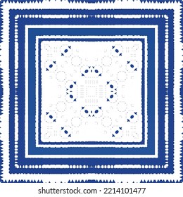 Portuguese vintage azulejo tiles. Vector seamless pattern texture. Hand drawn design. Blue antique background for pillows, print, wallpaper, web backdrop, towels, surface texture.
