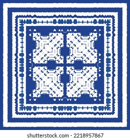 Portuguese vintage azulejo tiles. Vector seamless pattern texture. Hand drawn design. Blue antique background for pillows, print, wallpaper, web backdrop, towels, surface texture.