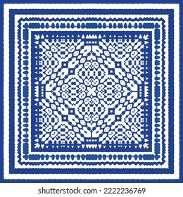 Portuguese vintage azulejo tiles. Vector seamless pattern texture. Hand drawn design. Blue antique background for pillows, print, wallpaper, web backdrop, towels, surface texture.