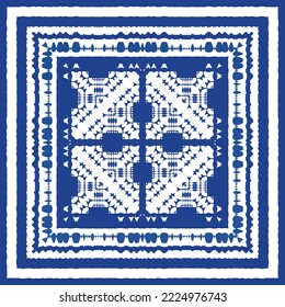 Portuguese vintage azulejo tiles. Vector seamless pattern texture. Hand drawn design. Blue antique background for pillows, print, wallpaper, web backdrop, towels, surface texture.