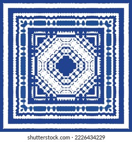 Portuguese vintage azulejo tiles. Vector seamless pattern texture. Hand drawn design. Blue antique background for pillows, print, wallpaper, web backdrop, towels, surface texture.