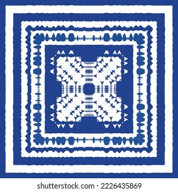 Portuguese vintage azulejo tiles. Vector seamless pattern texture. Hand drawn design. Blue antique background for pillows, print, wallpaper, web backdrop, towels, surface texture.