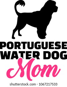 Portuguese water dog mom silhouette with pink word