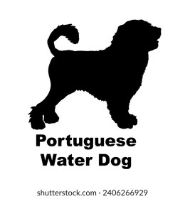 Portuguese Water  Dog silhouette Breeds Bundle Dogs on the move. Dogs in different poses.
The dog jumps, the dog runs. The dog is sitting lying down playing
