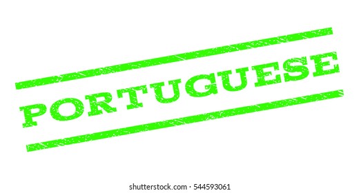 Portuguese watermark stamp. Text caption between parallel lines with grunge design style. Rubber seal stamp with dirty texture. Vector light green color ink imprint on a white background.