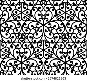 Portuguese Wrought Iron - Hearts (black, white) - Geometric Pattern - Repeating Vector Image; Easily Editable; Endless Design; Colorful lIlustration. Print for Gift Paper, Packaging, etc.