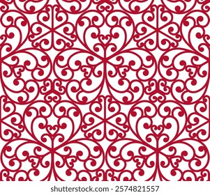 Portuguese Wrought Iron - Hearts (red, white) - Geometric Pattern - Repeating Vector Image; Easily Editable; Endless Design; Colorful lIlustration. Print for Gift Paper, Packaging, etc.