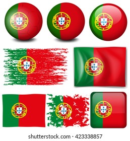 Portugul flag on many items illustration