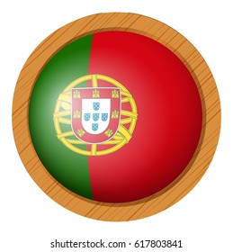 Portugul flag on round wooden frame illustration