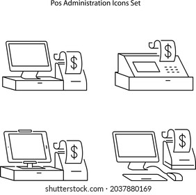 los iconos de administración de pos se establecen aislados en fondo blanco. icono de administración de pos línea delgada esquema lineal símbolo de administración de pos para logo, web, app, UI.