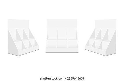 Pos Cardboard Display Boxes With Shelves, Isolated on White Background. Vector illustration