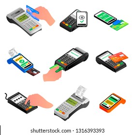 Pos Chip Reader Icon Set. Isometric Set Of Pos Chip Reader Icon Vector For Web Design Isolated On White Background