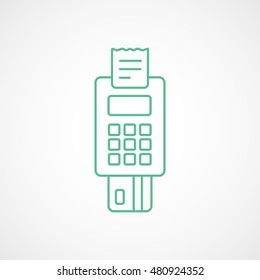 POS Credit Card Terminal Green Line Icon On White Background