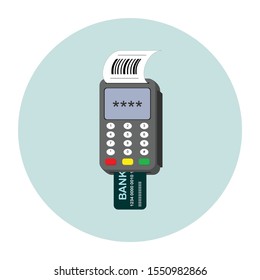 Pos device payment terminal with credit card Inside It. Shopping concept vector illustration