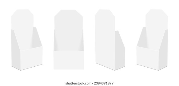 POS Display Boxes, Front, Side, Back View, Isolated On White Background. Vector Illustration