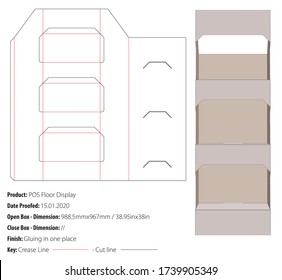 POS Floor Display packaging design template gluing die cut - vector